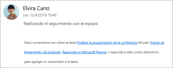Captura de pantalla: mostrando un correo electrónico grupal donde un compañero de trabajo responde al primer comentario.