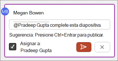 Captura de pantalla que muestra la casilla de verificación Asignar a en el cuerpo del comentario.