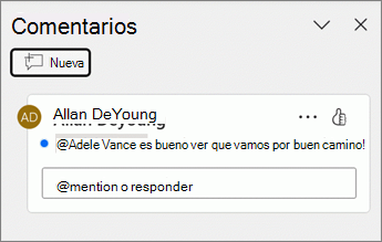 Aparecerá un punto azul junto a un fragmento de comentario en el panel Comentarios.