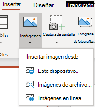 Insertar ubicación de imagen en la cinta de opciones.