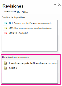 Cambios de presentaciones