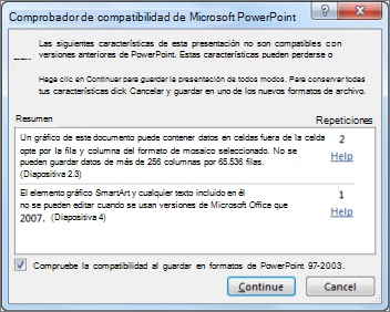 Alerta del comprobador de compatibilidad