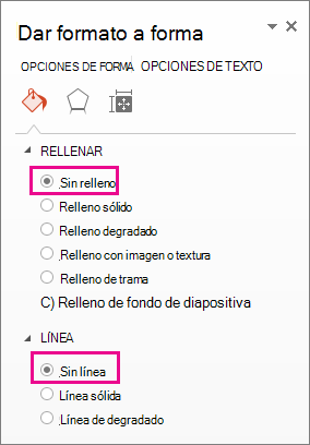 Panel Formato de forma