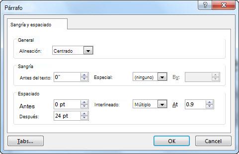 Cuadro de diálogo Párrafo de PowerPoint