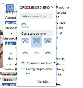 Cuadro de opciones de diseño