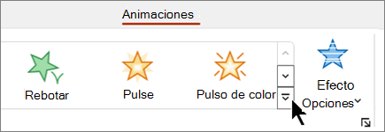 Botón Más de la pestaña Animación