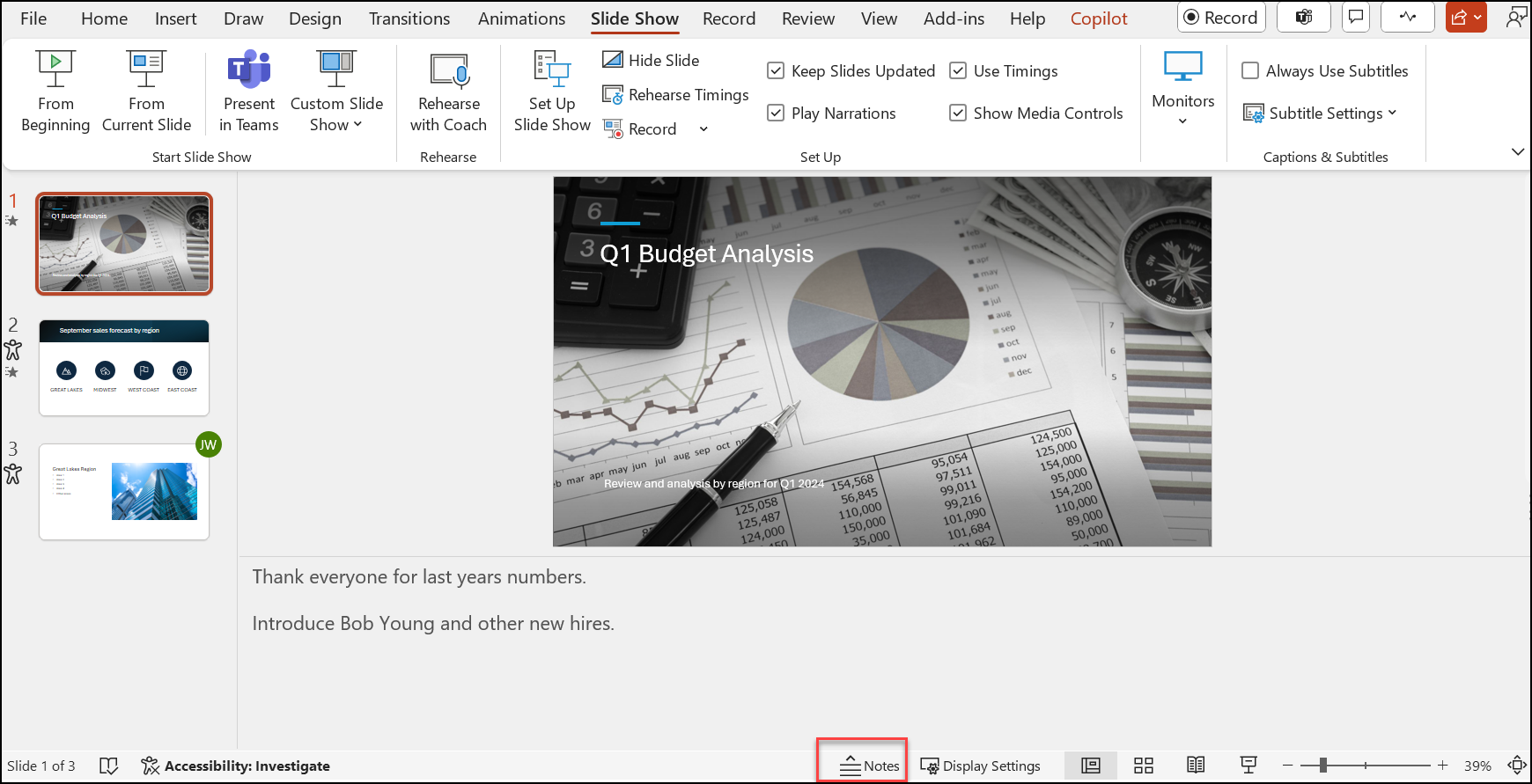 Muestra el panel notas del orador en PowerPoint