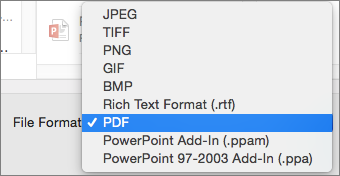 Exportación de PDF en PowerPoint 2016 para Mac