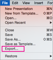 Exportación de archivos de PowerPoint 2016 para Mac