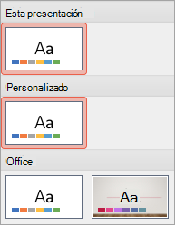 Muestra un nuevo tema en el grupo Personalizado