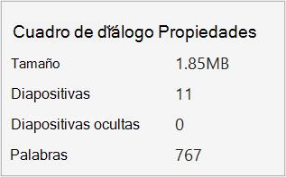 captura de pantalla de la propiedad Contar palabras en PowerPoint