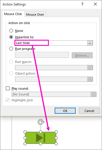 Muestra el cuadro de diálogo para configurar los Botones de acción en PowerPoint