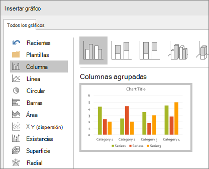 Muestra la selección del gráfico de columnas en PowerPoint
