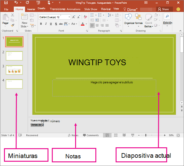 Muestra la Vista normal en PowerPoint.