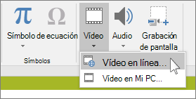 Botón de la cinta de opciones para insertar un vídeo en línea en PowerPoint