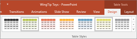 muestra los estilos de tabla en PowerPoint