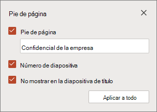 Panel de pie de página para PowerPoint para la web