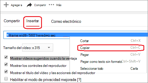 Copie el código de inserción de iFrame