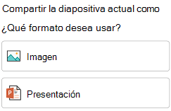 Opciones de formato para compartir una diapositiva en PowerPoint para Android