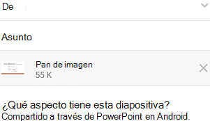 Después de elegir una diapositiva para compartir, envíala desde una aplicación de mensajería en tu dispositivo Android