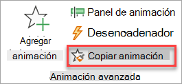 Dónde encontrar el botón Copiar animación en la pestaña Animaciones.