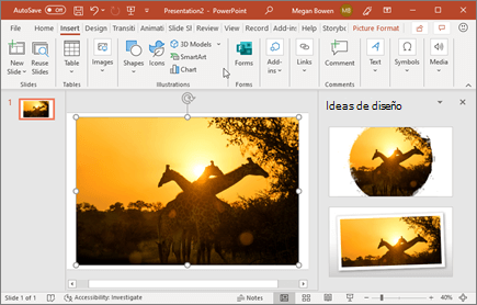 El Diseñador mejora las fotos de las diapositivas con un solo clic.