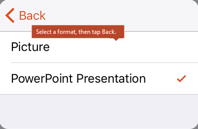 Opciones de formato de presentación de PowerPoint y de imagen con Atrás seleccionado
