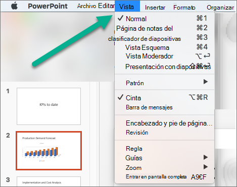 Menú Ver en PowerPoint