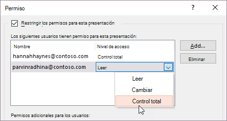 Establecer control total para los usuarios
