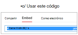 Para que funcione correctamente, el código que se usa para insertar el vídeo debe comenzar con iFrame u <objeto.