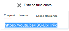 Si el código para insertar comienza con http, el vídeo no se insertará correctamente.