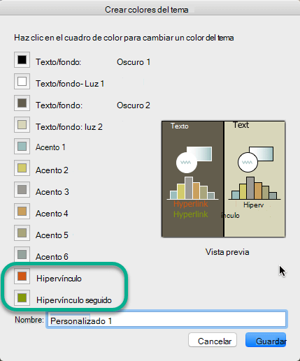 Elegir colores para hipervínculos e hipervínculos seguidos
