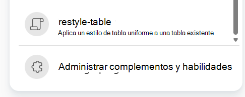 Captura de pantalla que muestra la elección de una aptitud grabada en el menú más de la consulta de Copilot.