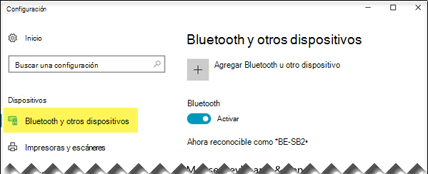 Asegúrate de que la opción Bluetooth & otros dispositivos esté seleccionada en el lado izquierdo