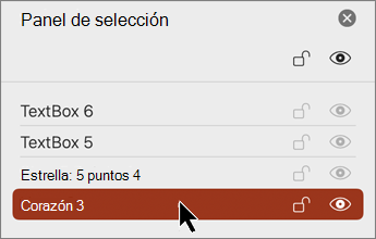 Panel de selección con el objeto seleccionado para mover