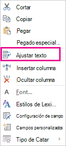 Comando Ajustar texto del menú contextual