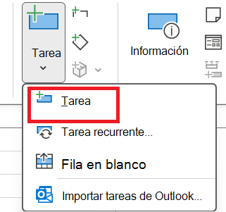 Imagen del botón Tarea en el grupo Insertar de la pestaña Tarea.