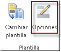 Botón de opciones de plantillas en Publisher 2013