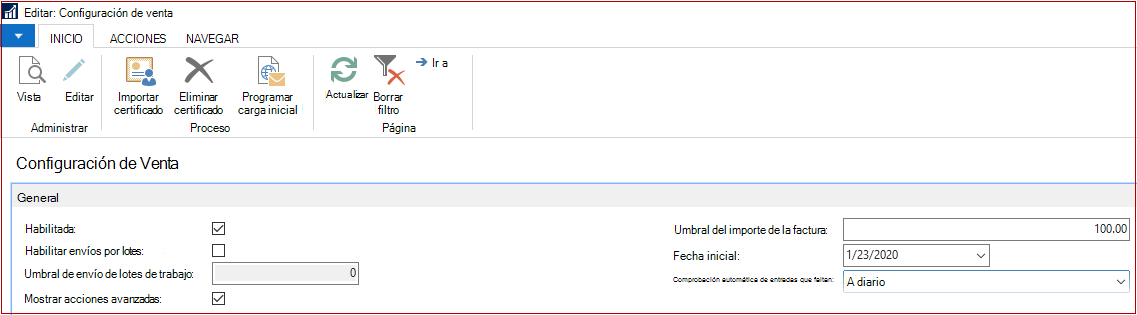 Editar configuración de SII
