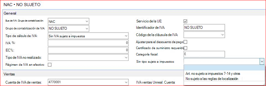 Información de SII en grupos contables de IVA