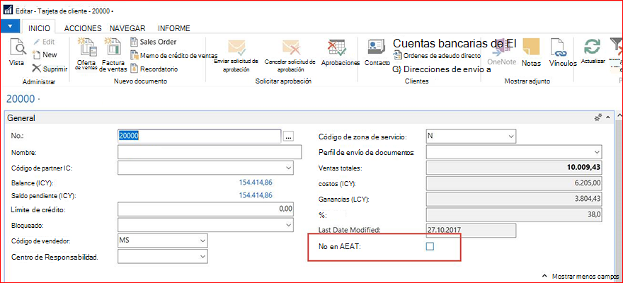 Información del SII en la ficha del cliente
