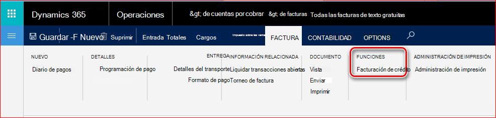 Esta imagen muestra cómo encontrar la funcionalidad de facturación de crédito.