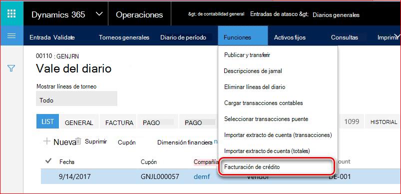 Esta imagen muestra cómo encontrar la funcionalidad de facturación de crédito.
