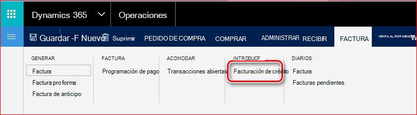 Esta imagen muestra cómo encontrar la funcionalidad de facturación de crédito.