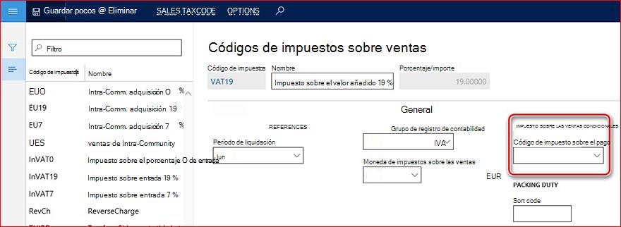 Esta imagen muestra el campo Código de tipo de ventas de pago.