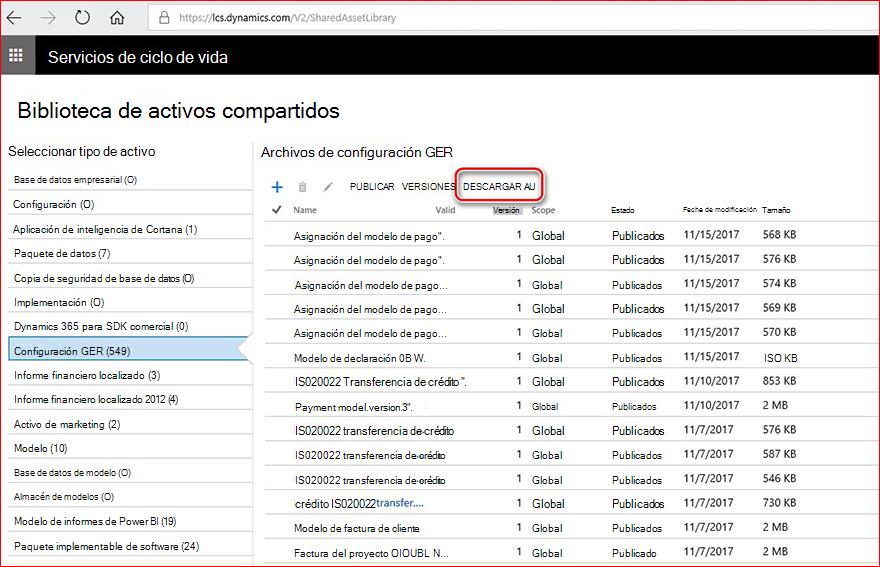 Esta imagen muestra cómo descargar y configurar las configuraciones GER.