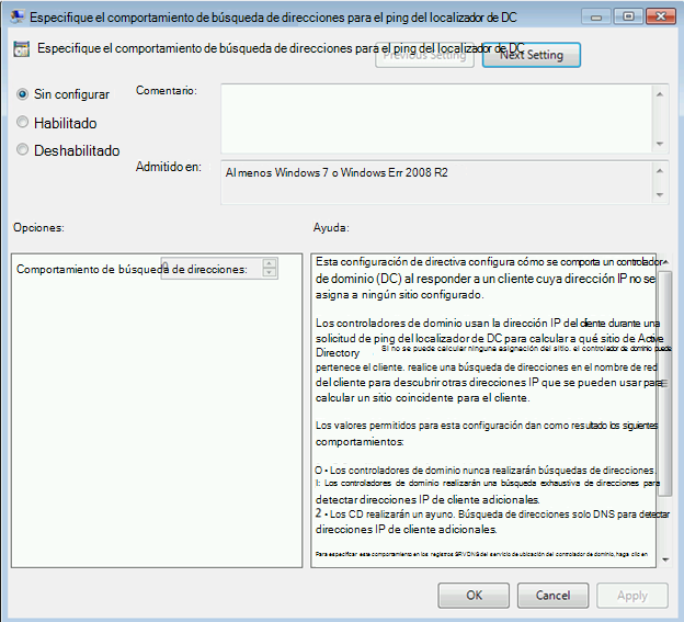 Captura de pantalla de directiva