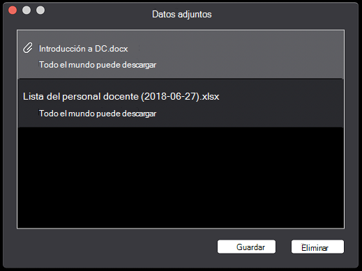 Cuadro de diálogo Datos adjuntos