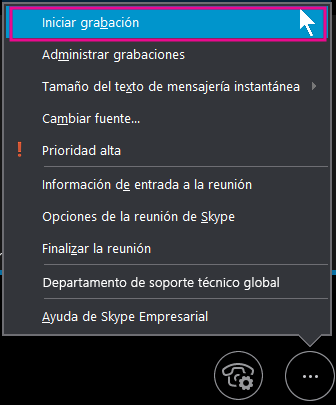 Durante la reunión de Skype Empresarial, haga clic en Iniciar grabación.
