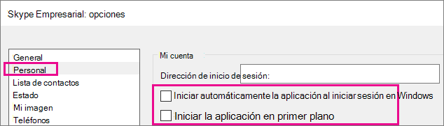 Seleccione Personal y desactive las opciones de inicio automático.